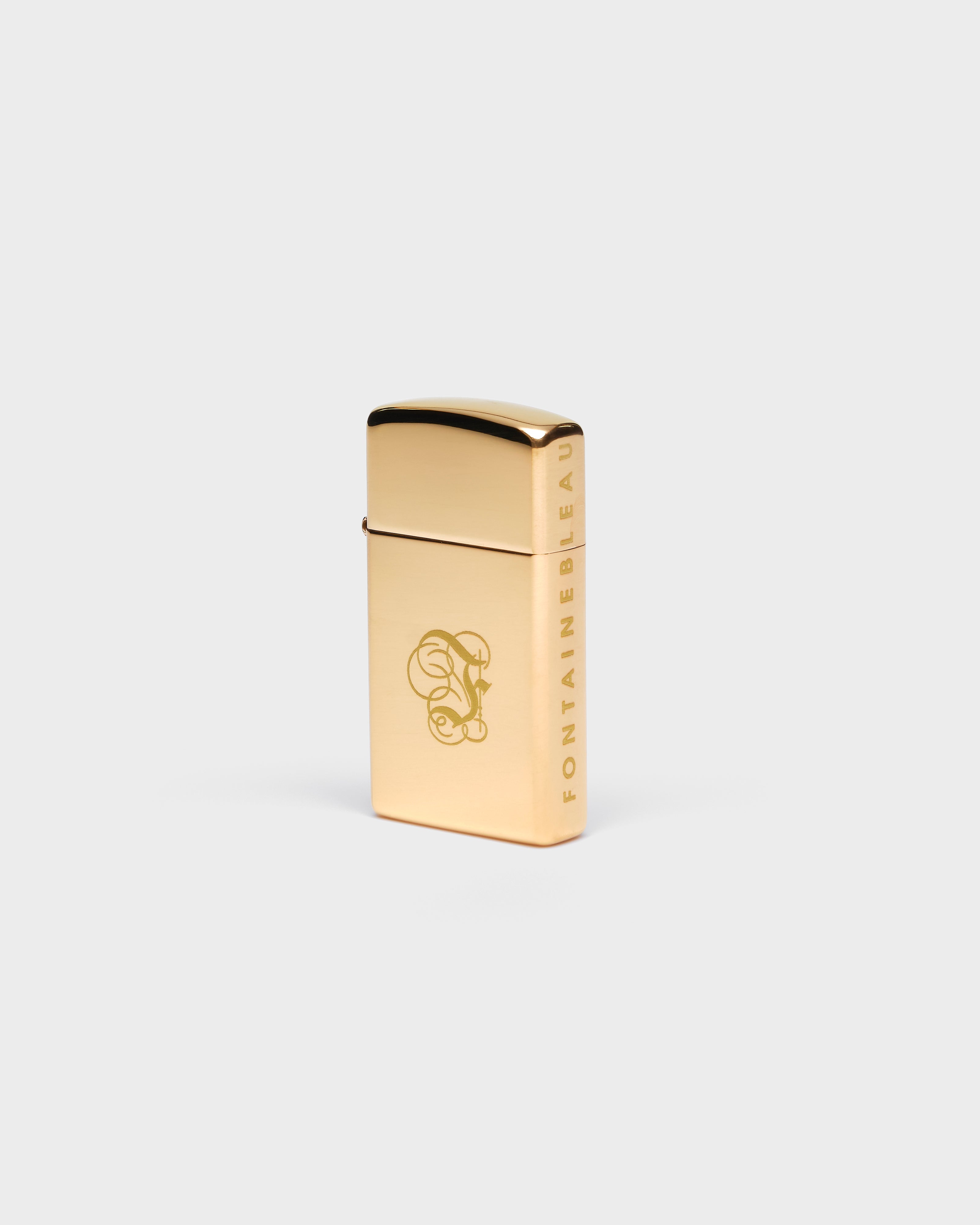 Slim High Polished Brass Fontainebleau Emblem Lighter